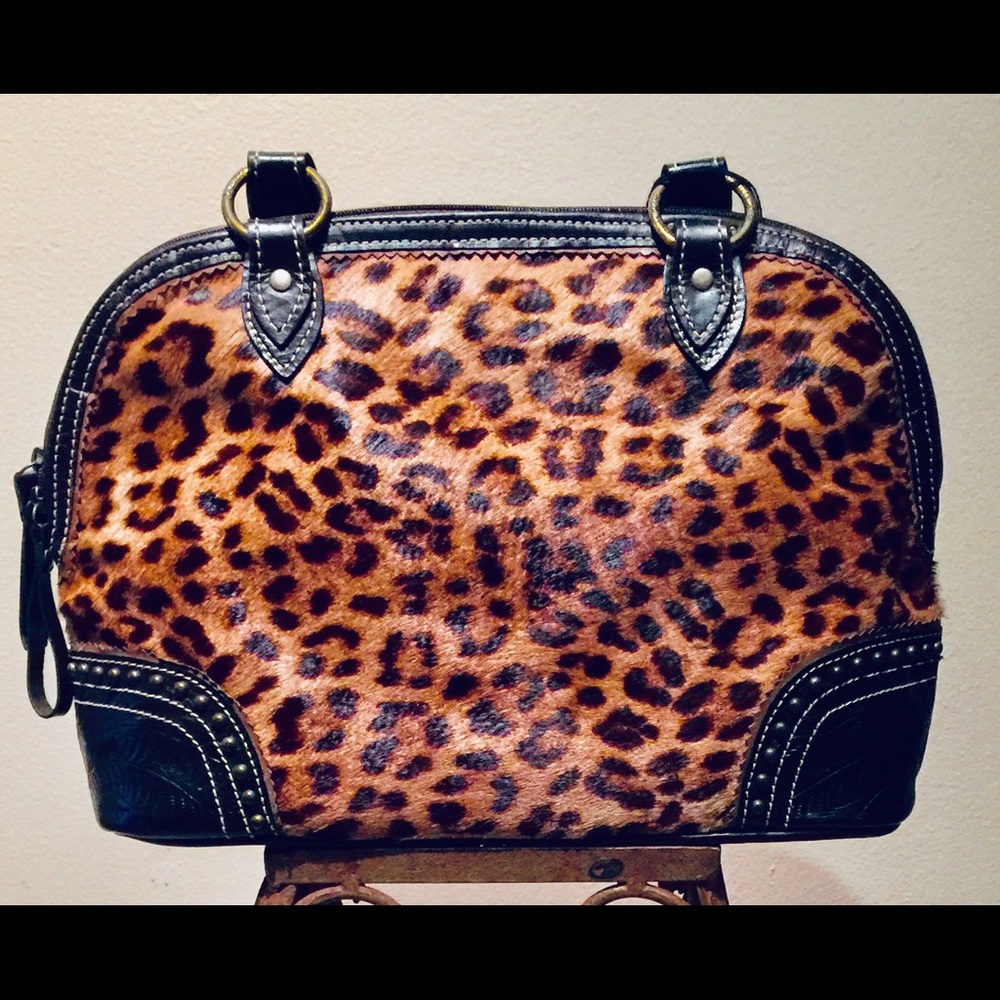 America West Chocolate/Leopard Hair Satchel